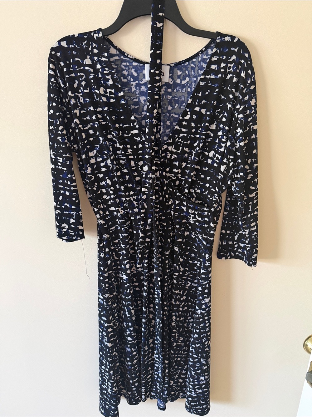 Leota Navy and White Abstract Print Wrap Dress